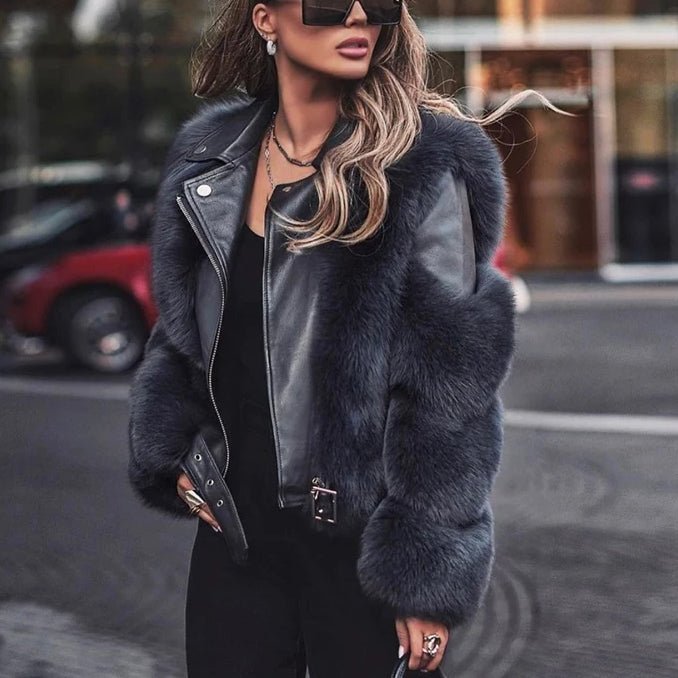 Faux Fur Biker Jacket | Luxe Layering Piece | Belted Design | Winter Glam