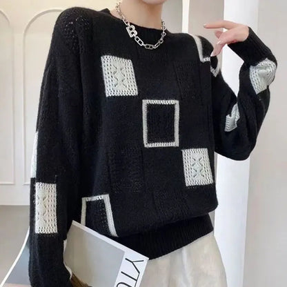 Geometric Knit Pullover Sweater | Soft Touch | Relaxed Fit