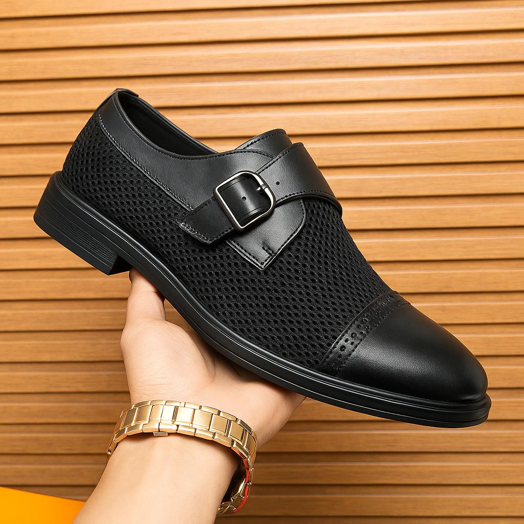 Men’s Monk Strap Dress Shoes | Textured Weave Leather Slip-On Formal Footwear