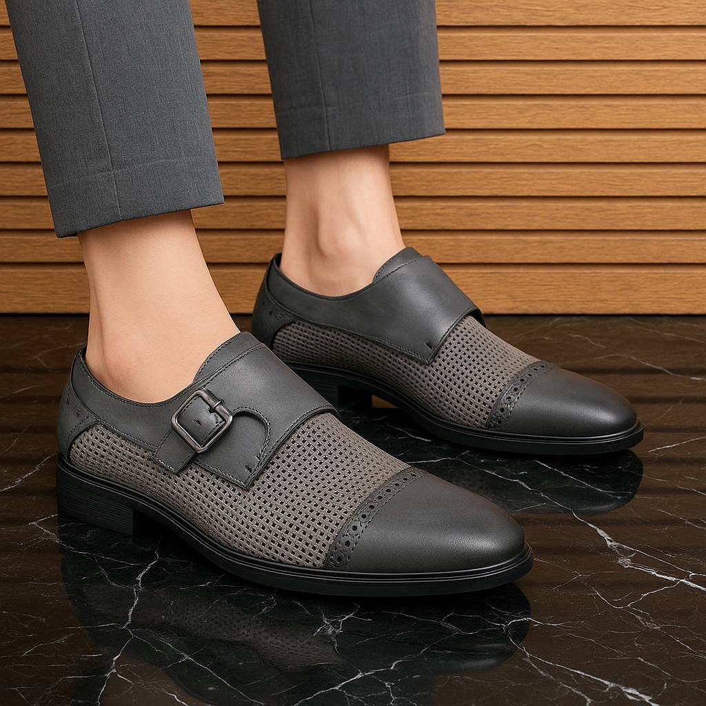 Men’s Monk Strap Dress Shoes | Textured Weave Leather Slip-On Formal Footwear