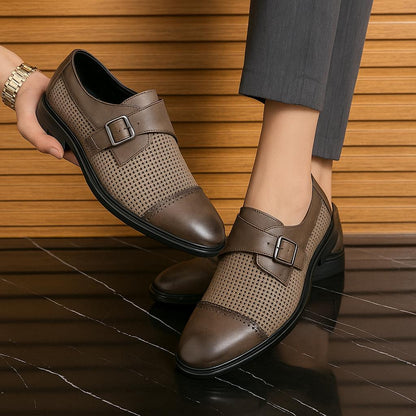 Men’s Monk Strap Dress Shoes | Textured Weave Leather Slip-On Formal Footwear