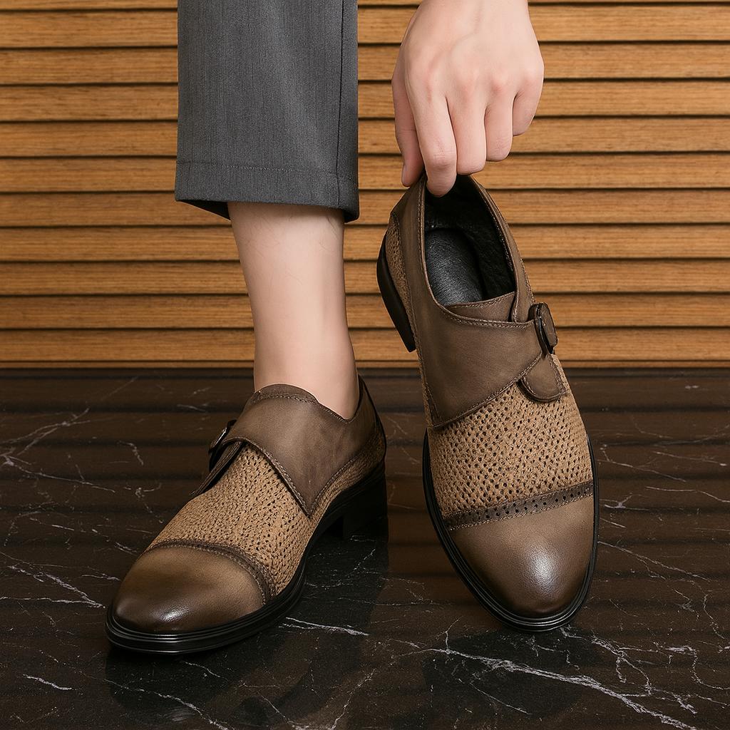 Men’s Monk Strap Dress Shoes | Textured Weave Leather Slip-On Formal Footwear
