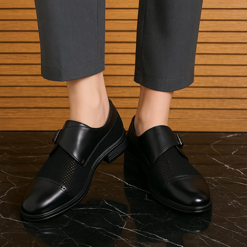 Men’s Monk Strap Dress Shoes | Textured Weave Leather Slip-On Formal Footwear