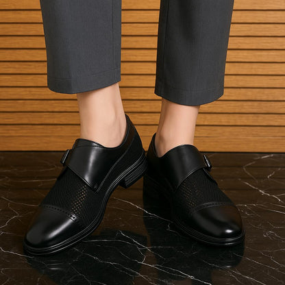 Men’s Monk Strap Dress Shoes | Textured Weave Leather Slip-On Formal Footwear