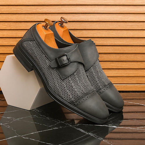 Men’s Monk Strap Dress Shoes | Textured Weave Leather Slip-On Formal Footwear