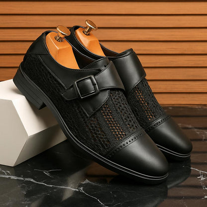 Men’s Monk Strap Dress Shoes | Textured Weave Leather Slip-On Formal Footwear