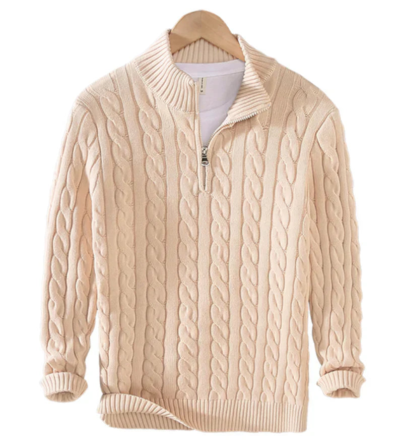 Cable Knit Half-Zip Sweater | Midweight Cotton Blend | Casual Fall Layer