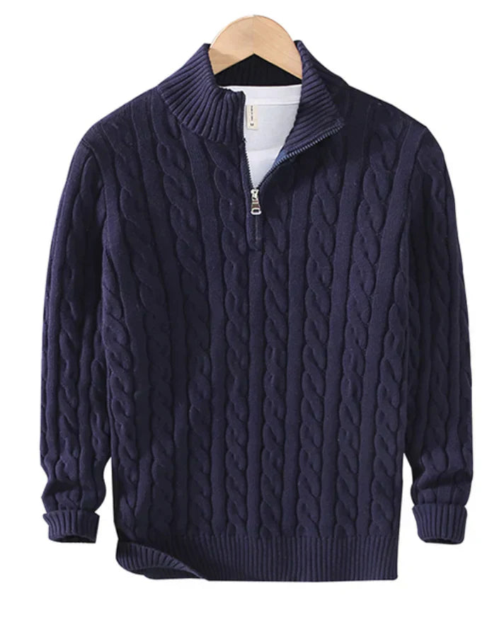 Cable Knit Half-Zip Sweater | Midweight Cotton Blend | Casual Fall Layer
