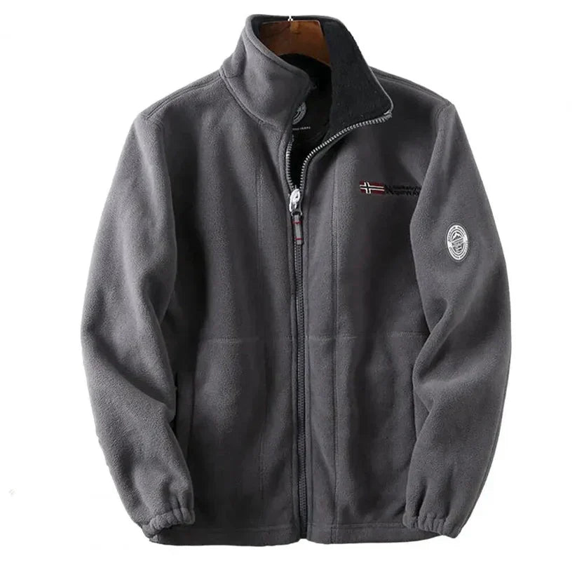 Men’s Zip Fleece Jacket | Warm Full-Zip Outer Layer | Embroidered Nordic Style