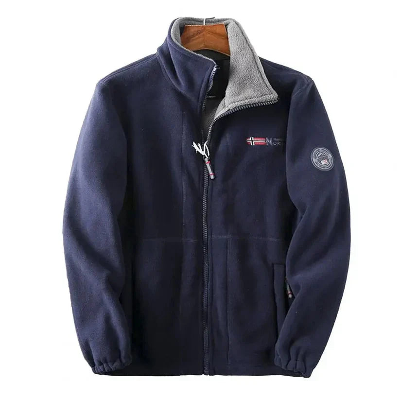 Men’s Zip Fleece Jacket | Warm Full-Zip Outer Layer | Embroidered Nordic Style