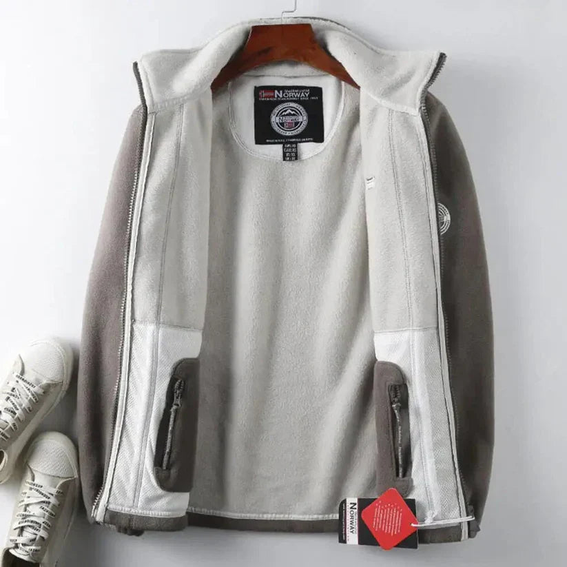 Men’s Zip Fleece Jacket | Warm Full-Zip Outer Layer | Embroidered Nordic Style