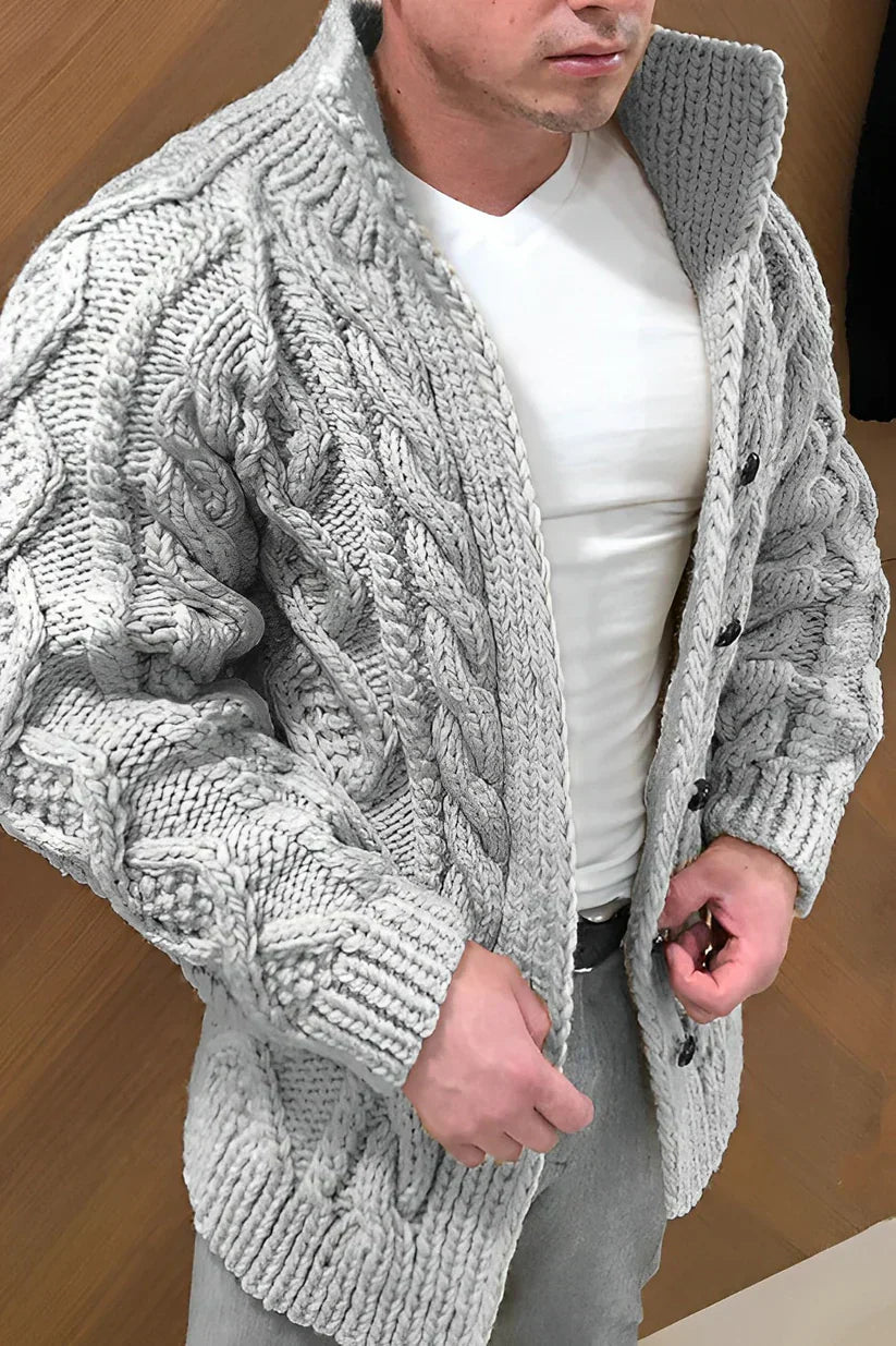 Men’s Cable-Knit Cardigan | Open-Front Chunky Knit Sweater