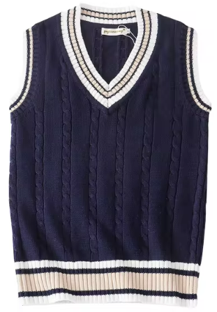 Cable Knit Sweater Vest | V-Neck Pullover with Striped Trim | Preppy Layer for All Seasons