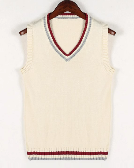 Cable Knit Sweater Vest | V-Neck Pullover with Striped Trim | Preppy Layer for All Seasons