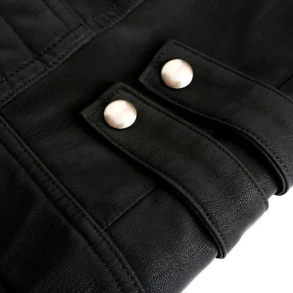 Men’s Faux Leather Biker Jacket | Red Stripe Detail | Sherpa-Lined Moto Style
