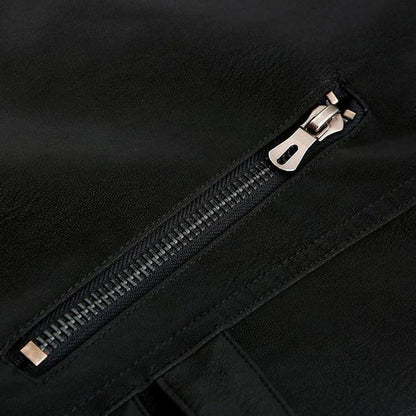 Men’s Faux Leather Biker Jacket | Red Stripe Detail | Sherpa-Lined Moto Style