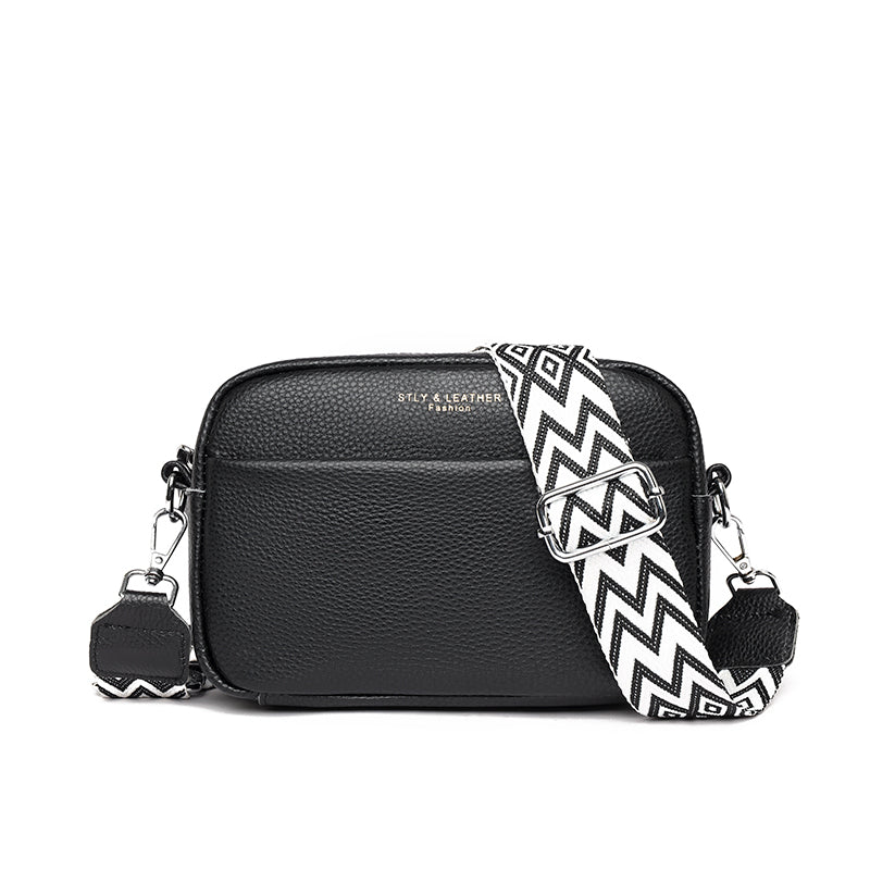 Pebbled Camera Crossbody Bag | Adjustable Patterned Strap | Compact Everyday Handbag