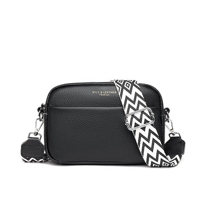 Pebbled Camera Crossbody Bag | Adjustable Patterned Strap | Compact Everyday Handbag