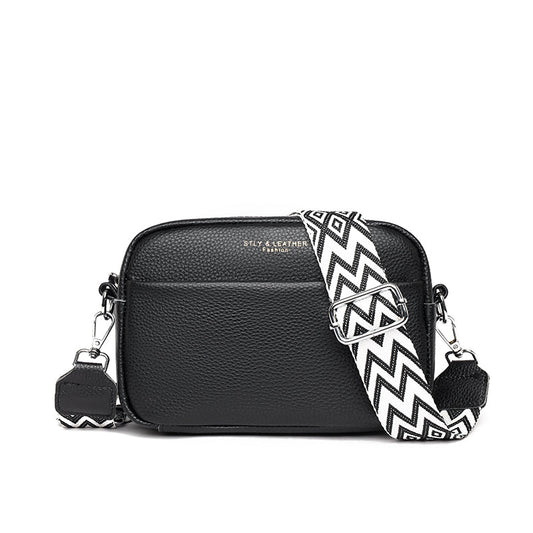 Pebbled Camera Crossbody Bag | Adjustable Patterned Strap | Compact Everyday Handbag