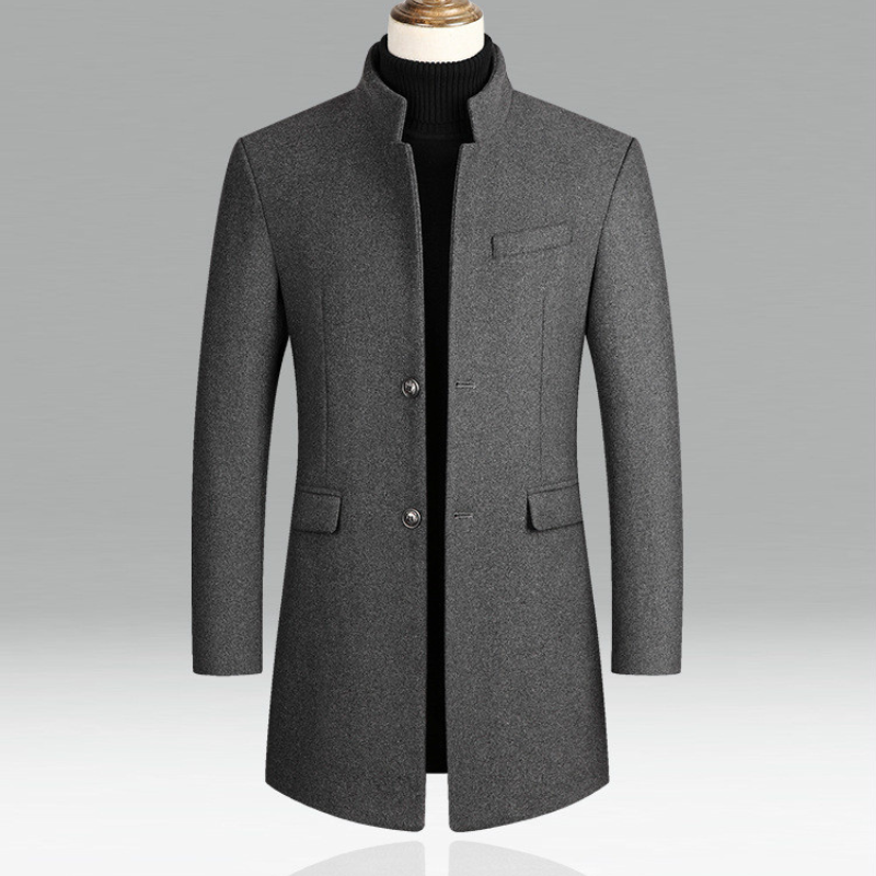 Men’s Classic Wool-Blend Overcoat | Tailored Long Fit | Charcoal Grey