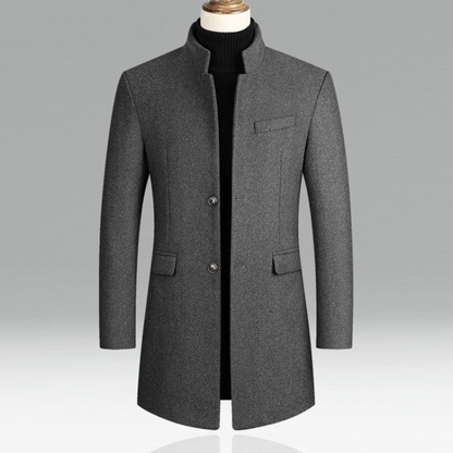 Men’s Classic Wool-Blend Overcoat | Tailored Long Fit | Charcoal Grey