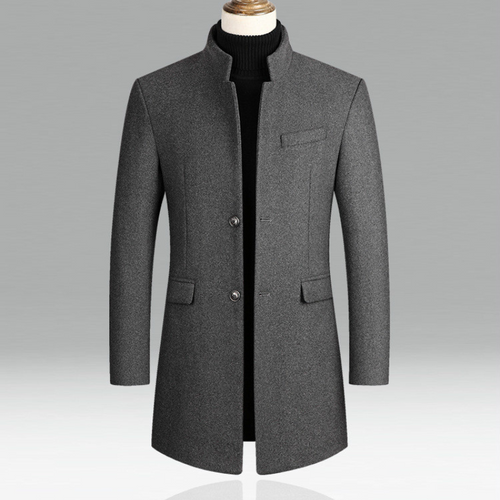 Men’s Classic Wool-Blend Overcoat | Tailored Long Fit | Charcoal Grey