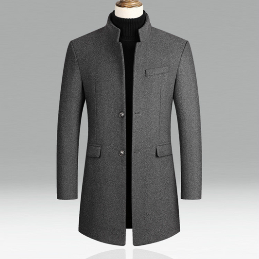 Men’s Classic Wool-Blend Overcoat | Tailored Long Fit | Charcoal Grey