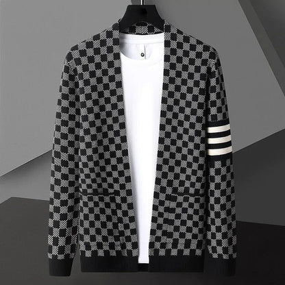 Men’s Checkered Knit Cardigan | Open Front Casual Sweater | Lightweight Streetwear Layer