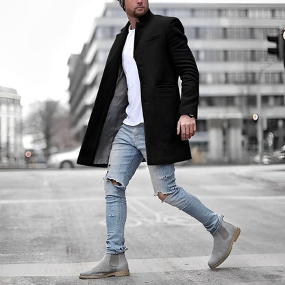 Men’s Wool-Blend Overcoat | Notch Lapel | Slim Fit Streetwear Style