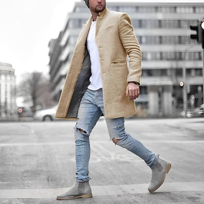 Men’s Wool-Blend Overcoat | Notch Lapel | Slim Fit Streetwear Style