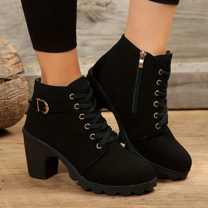 Lace-Up Ankle Boots | Rugged Chunky Heel | Suede Finish | Everyday Comfort