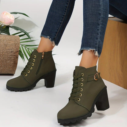 Lace-Up Ankle Boots | Rugged Chunky Heel | Suede Finish | Everyday Comfort