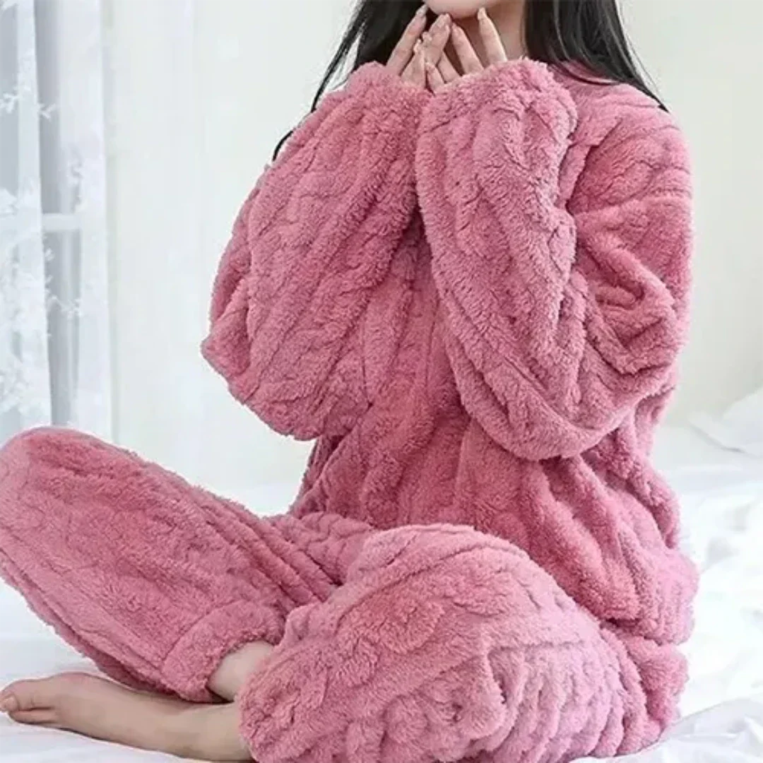 Ultra-Soft Fleece Pyjama Set | Textured Plush Lounge Co-ord | Winter Homewear Outfit Canada