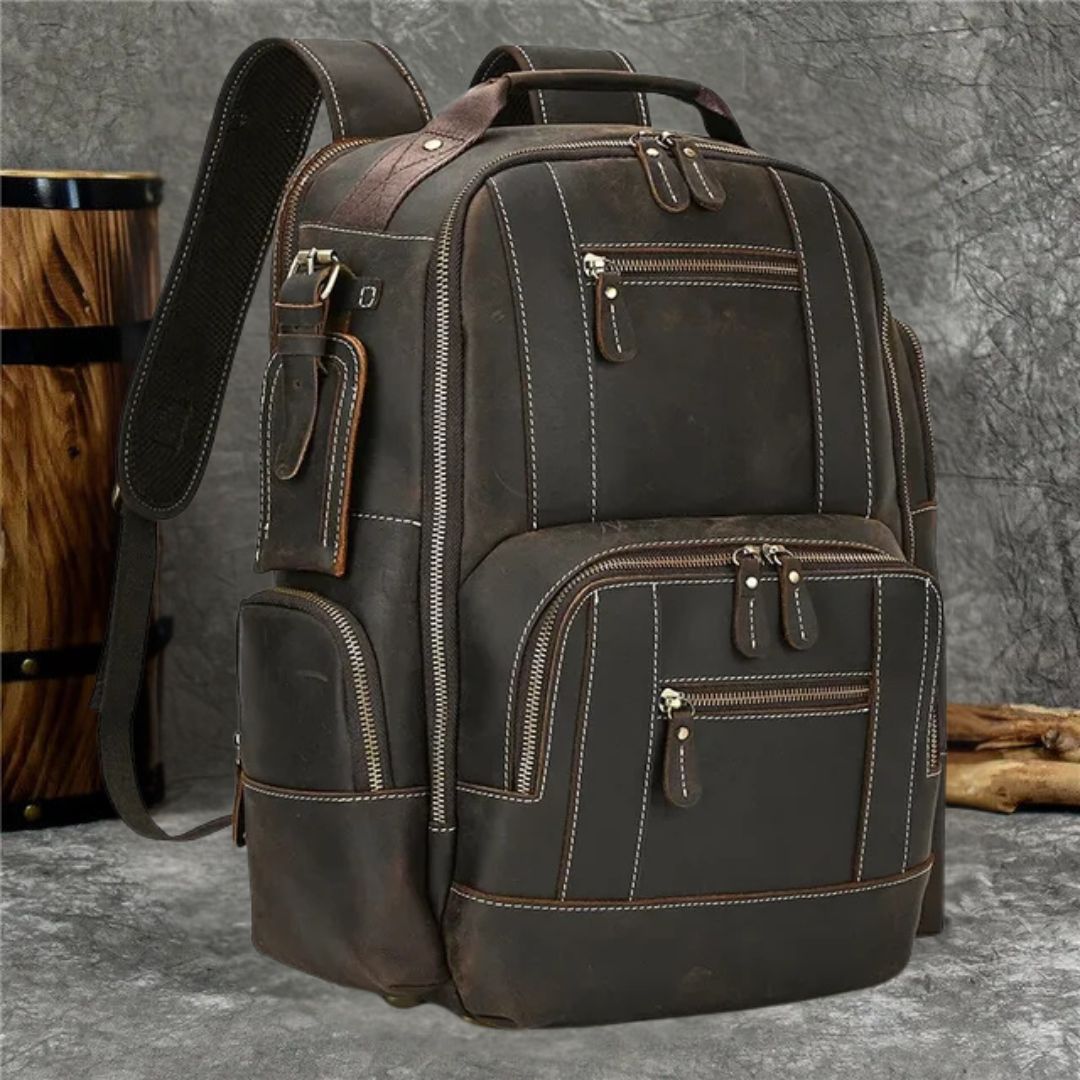 Men’s Faux Leather Backpack | Multi-Pocket Laptop Bag | Vintage Business Style