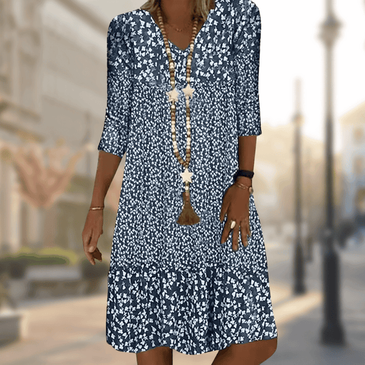 Boho Floral Print Dress | V-Neck | 3/4 Sleeve