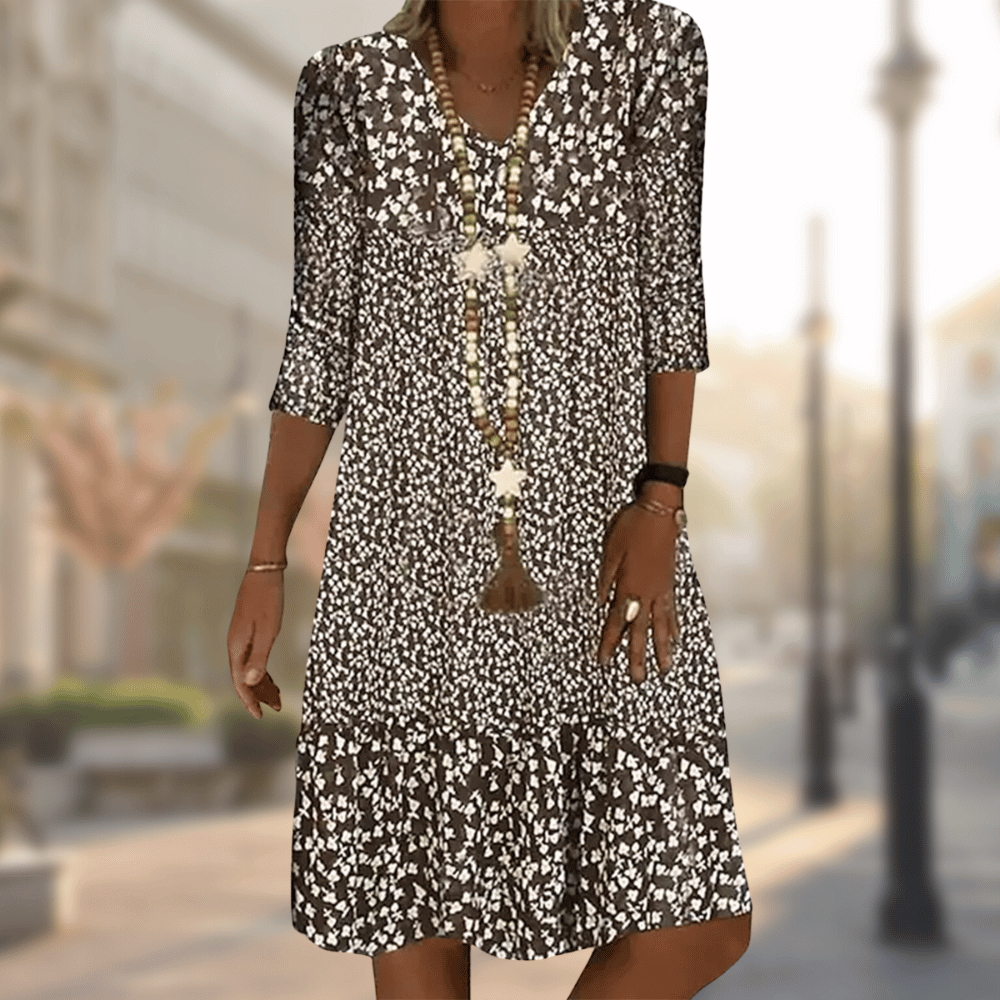 Boho Floral Print Dress | V-Neck | 3/4 Sleeve
