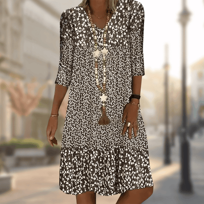 Boho Floral Print Dress | V-Neck | 3/4 Sleeve