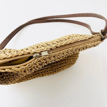 Woven Straw Shoulder Bag | Adjustable Strap | Casual Summer Style