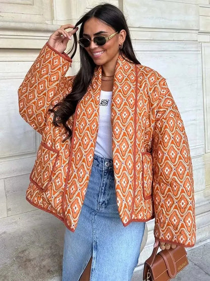 Printed Quilted Jacket | Lightweight Boho Style | Relaxed Fit | Versatile Layer