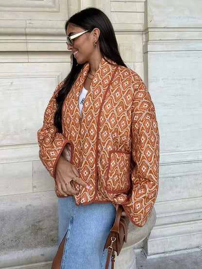 Printed Quilted Jacket | Lightweight Boho Style | Relaxed Fit | Versatile Layer
