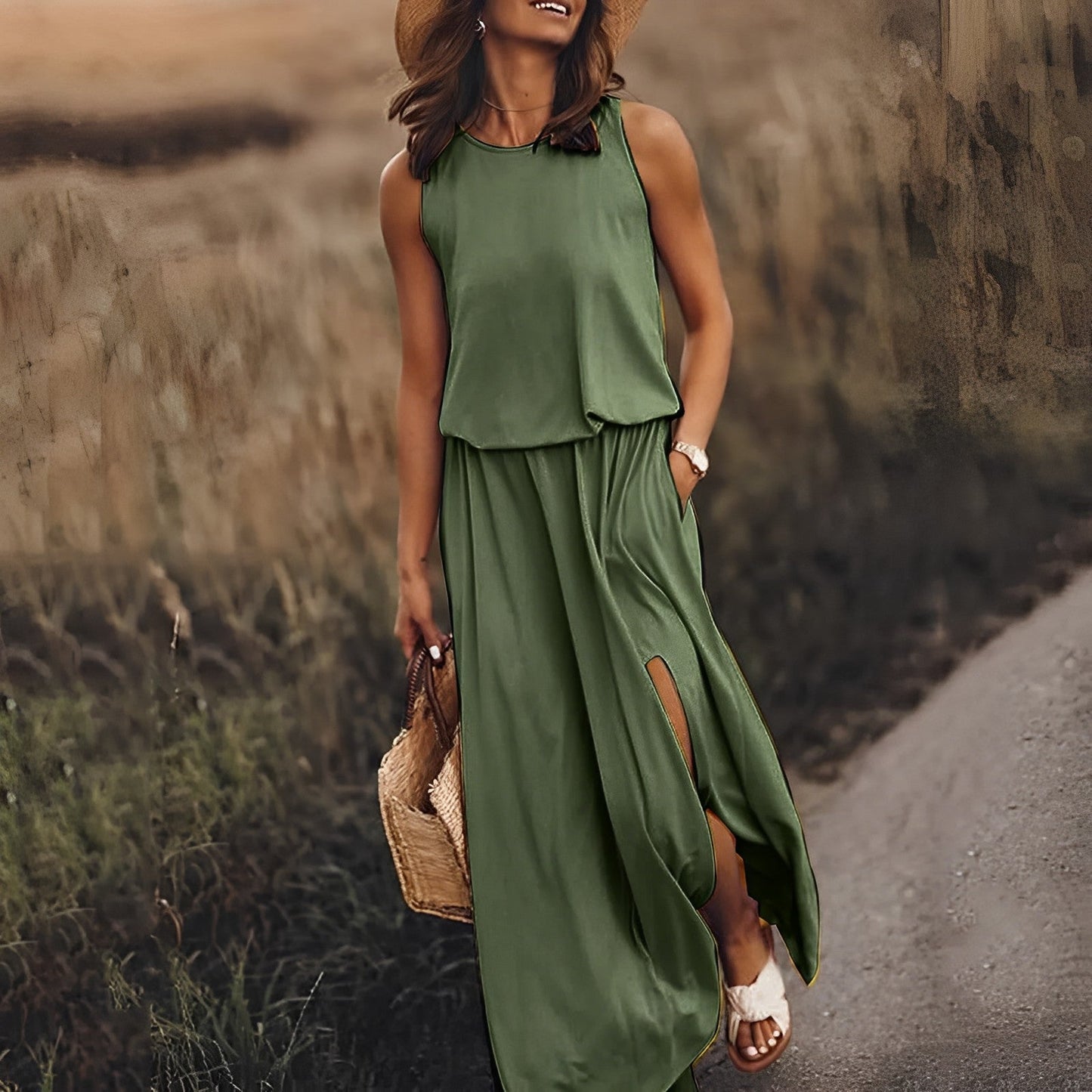 Two-Piece Maxi Set | Sleeveless Top & Slit Skirt | Casual Summer Co-Ord