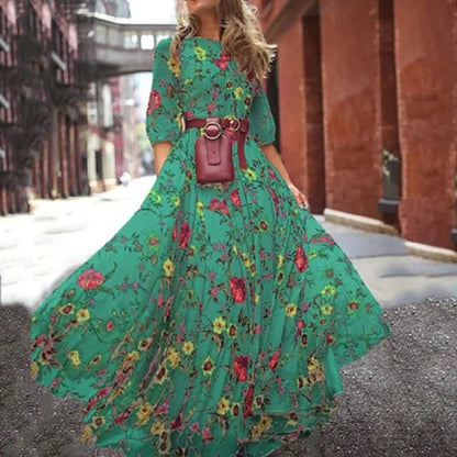 Floral Chiffon Maxi Dress | Cinched Waist | Flowy Silhouette