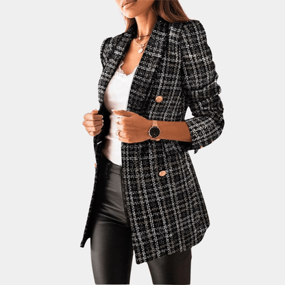 Textured Longline Blazer | Double-Breasted Fit with Gold-Tone Buttons