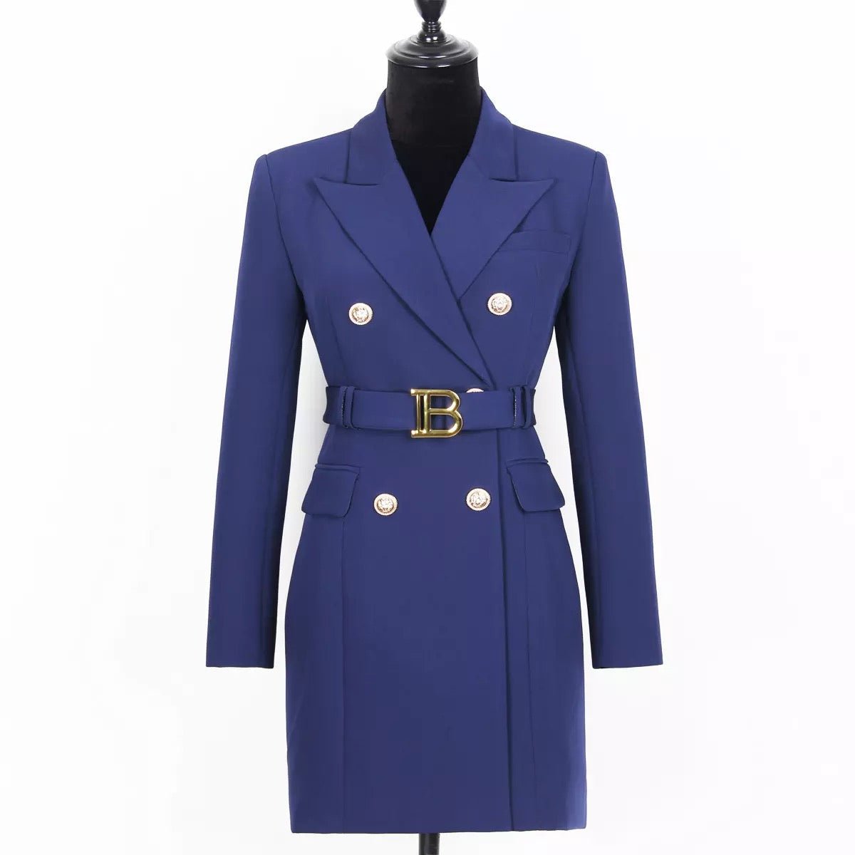 Belted Double-Breasted Blazer Dress | Gold Button Accents | Tailored Elegance | Versatile Style