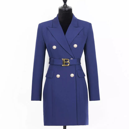 Belted Double-Breasted Blazer Dress | Gold Button Accents | Tailored Elegance | Versatile Style