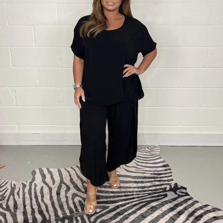 Relaxed Fit Two-Piece Set | Linen-Blend | Wide-Leg Pants and Tunic Top