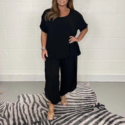 Relaxed Fit Two-Piece Set | Linen-Blend | Wide-Leg Pants and Tunic Top