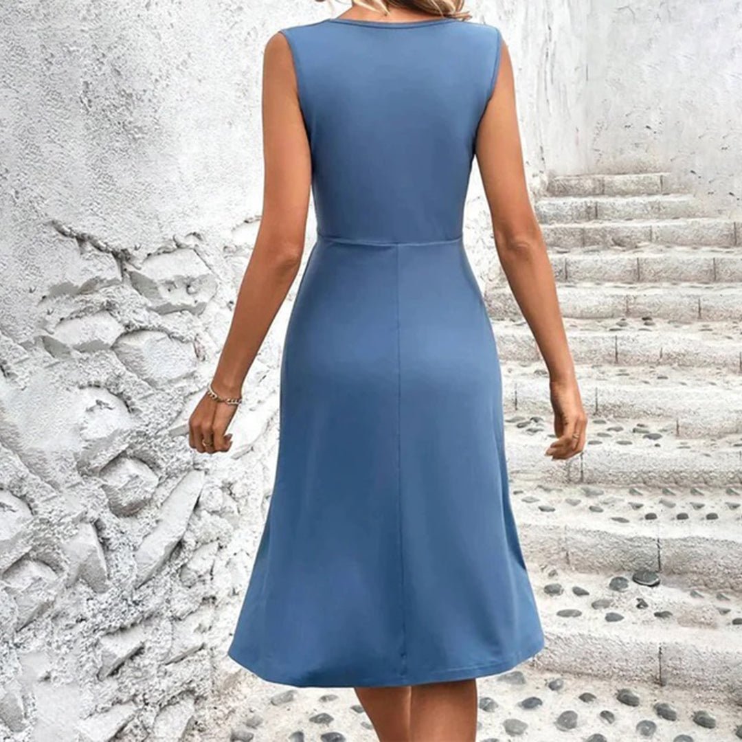 Floral V-Neck Sleeveless Midi Dress | Elegant Summer Casual Wear