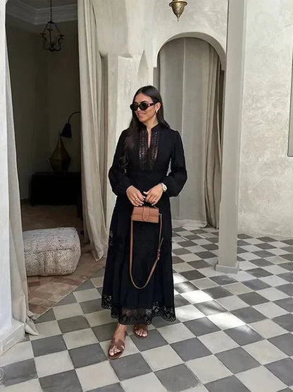 Long-Sleeve Embroidered Maxi Dress | Modest Chic | Lightweight Fabric | Elegant Design