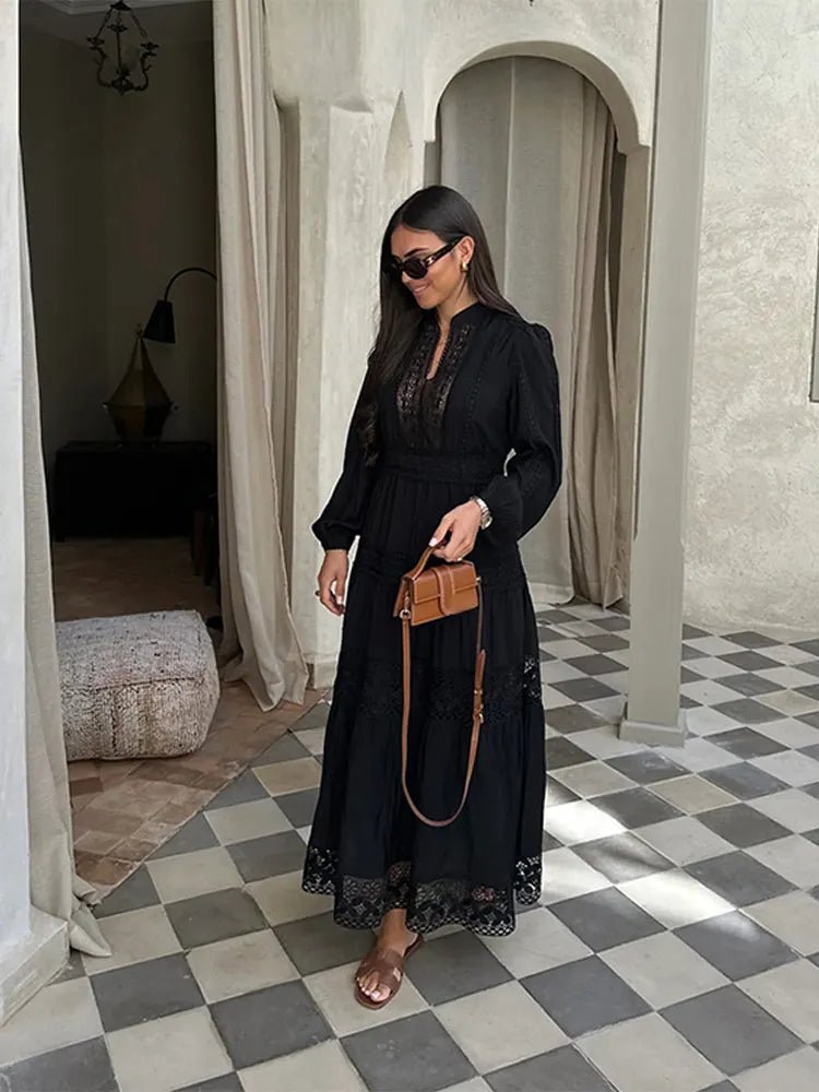 Long-Sleeve Embroidered Maxi Dress | Modest Chic | Lightweight Fabric | Elegant Design